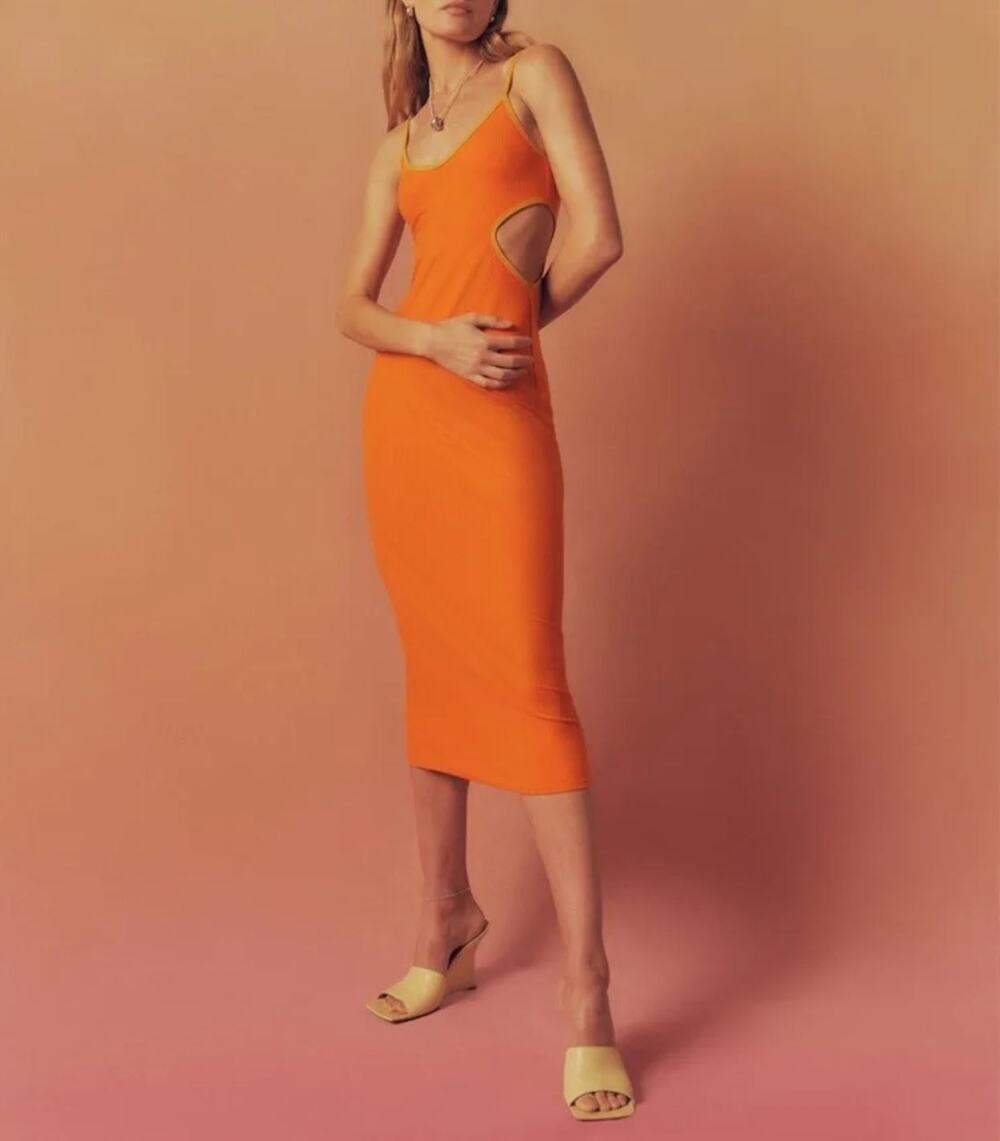 Reformation Lilou Knit Midi Dress XL / US 12 Orange Vibrant Resort Vacation NEW